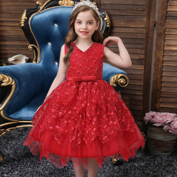 Baby Girl Red Embroidered Pulse Fancy Frock