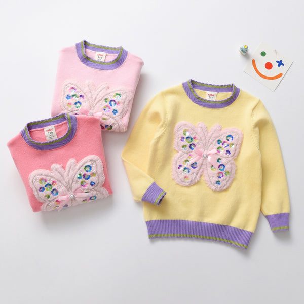 Girl 3D Sequence Butterfly Sweater