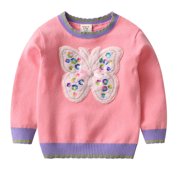 Girl 3D Sequence Butterfly Sweater