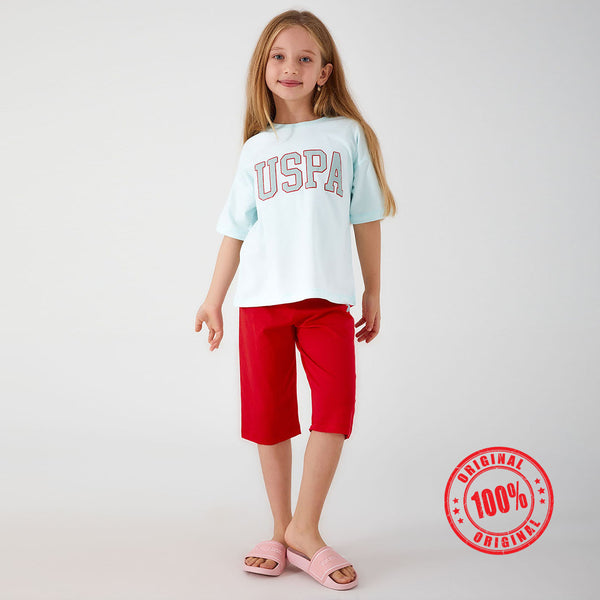 U.S Polo Assn Girl 2 Piece Set Sea Green/Red