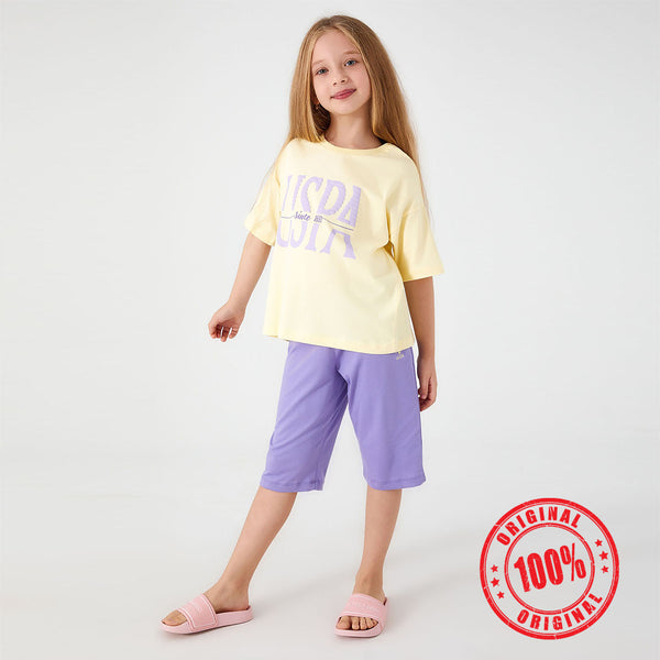 U.S Polo Assn Girl 2 Piece Set Lemon/Purple