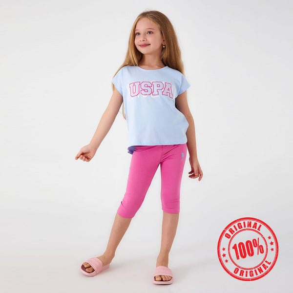 U.S Polo Assn Girl 2 Piece Set Blue/Pink