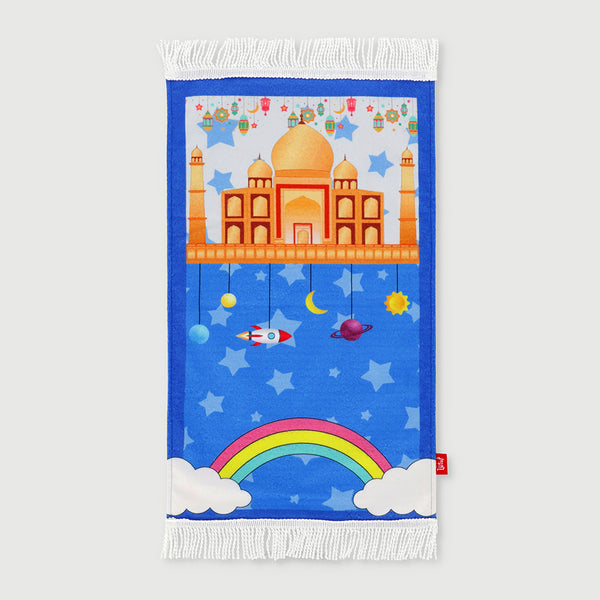 Prayer Mat Digital Print Blue Rainbow Clouds