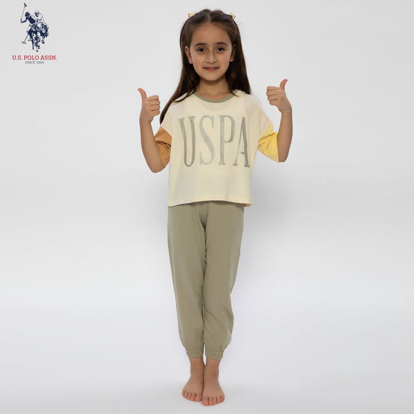 U.S. Polo Assn. Girl 2 Piece Cream USPA Print