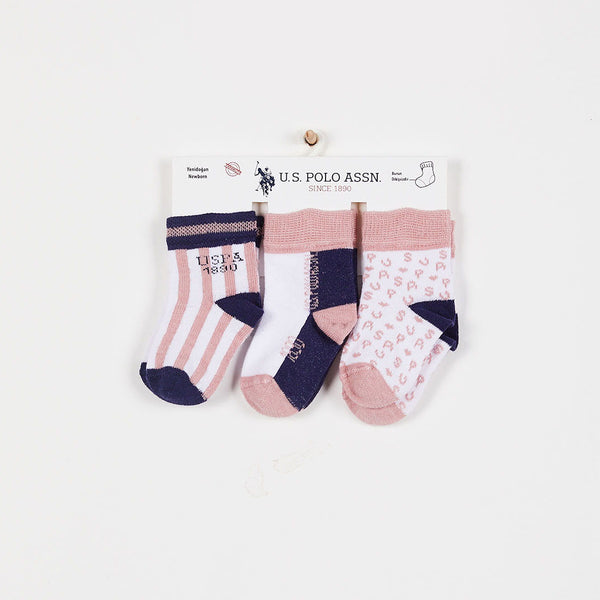 U.S. Polo Assn Baby 3pk Socks Pink Letters Print