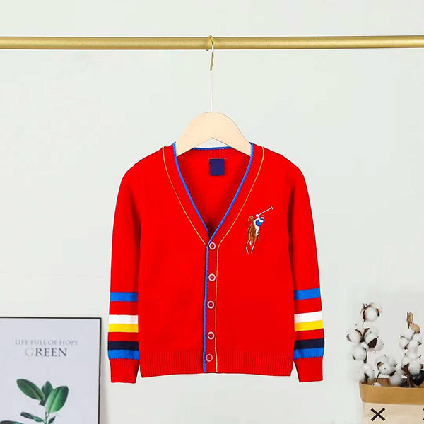 Girl Red Front open Multi Stripes Full Sleeve Sweater