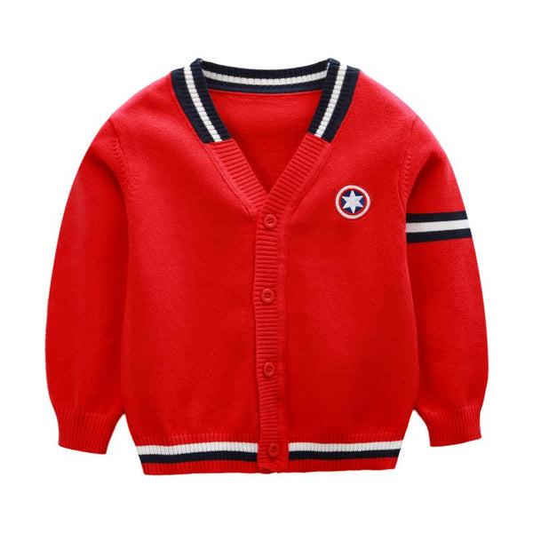 Boy Red Stripes Sleeves Sweater