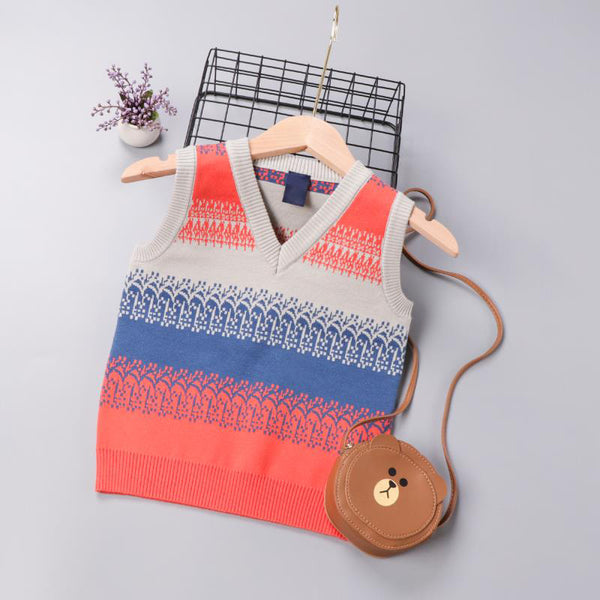 Girl Blue Peach Multi Print Sweater