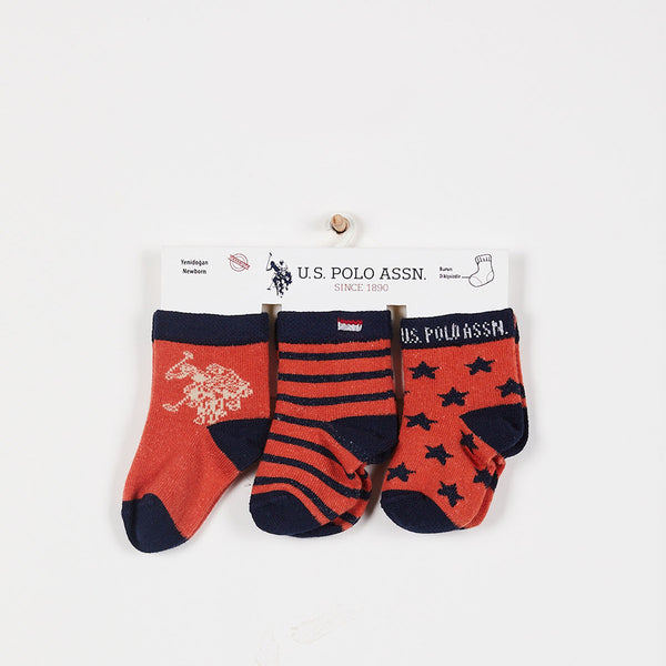 U.S. Polo Assn Baby 3pk Socks orange Black Stars Print